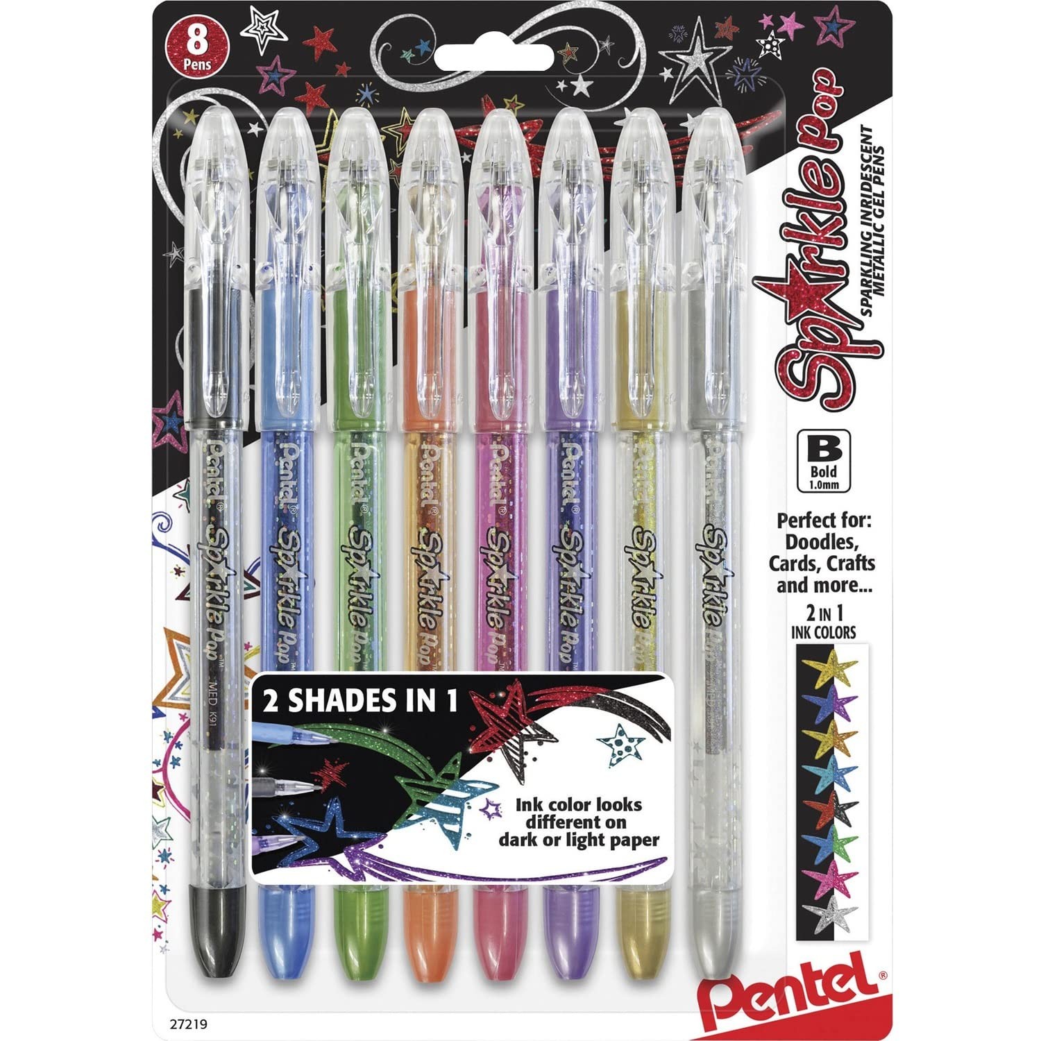 Pentel Sparkle Pop Metallic Gel Pen, (1.0mm) 1 Count (Pack of 8),