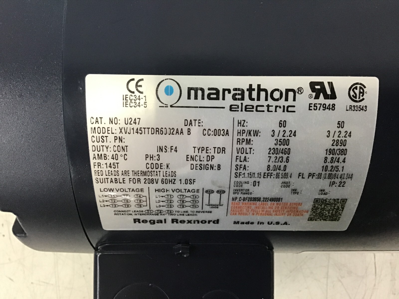 MARATHON MOTORS – 145TTDR6002 General Purpose Motor