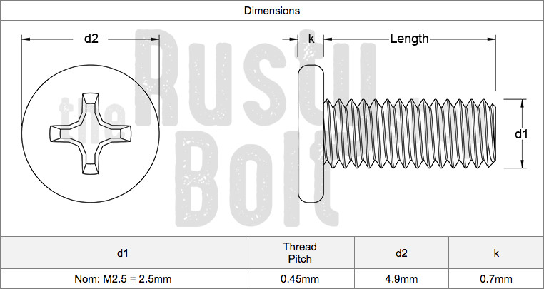 M2.5 x 8mm, Phillips Wafer Flat Head Screws, Black, Computer, Laptop, Machine