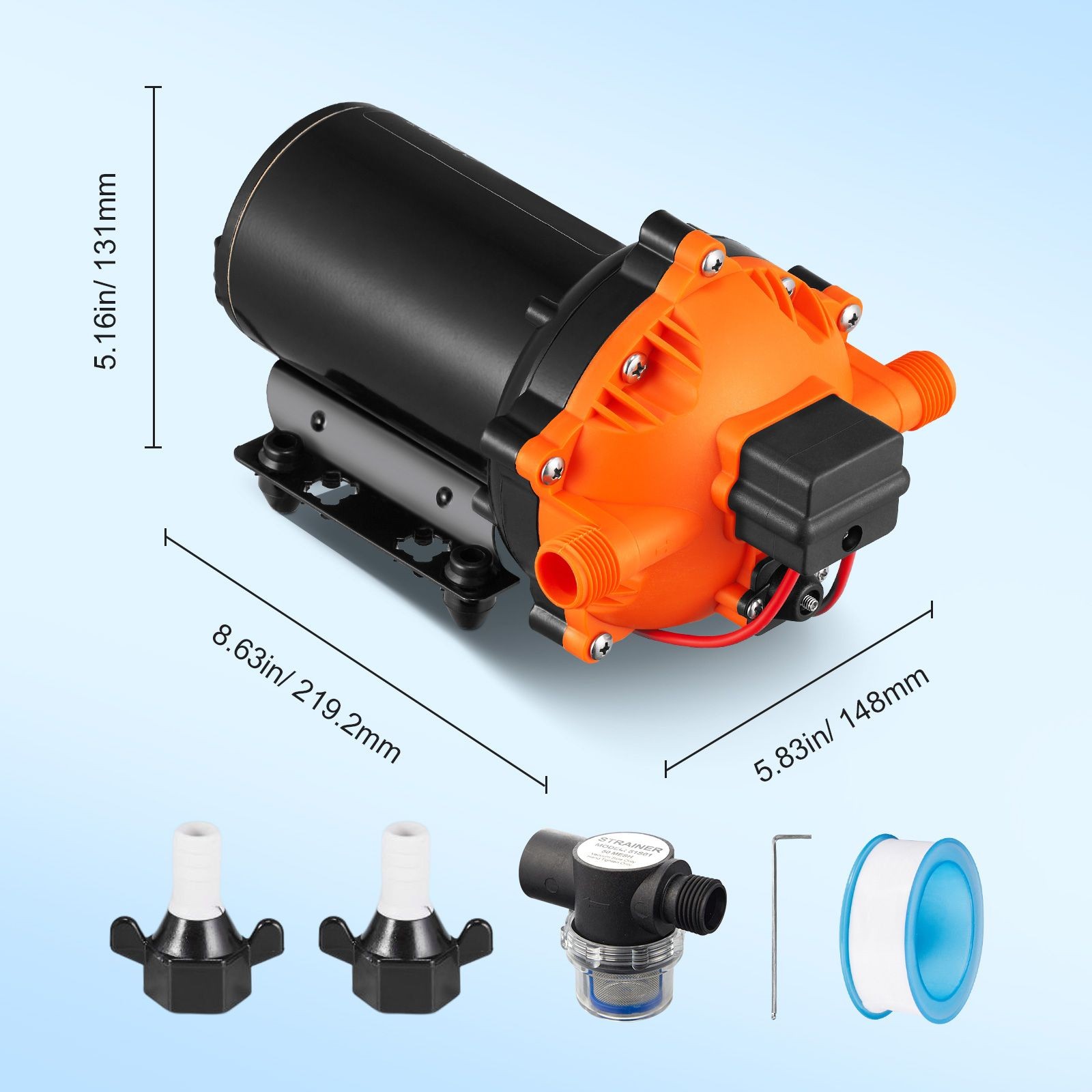 Water Diaphragm Pump, 12V DC, 5.5 GPM Flow, 70 PSI Rated Pressure (40-100 PSI Ad