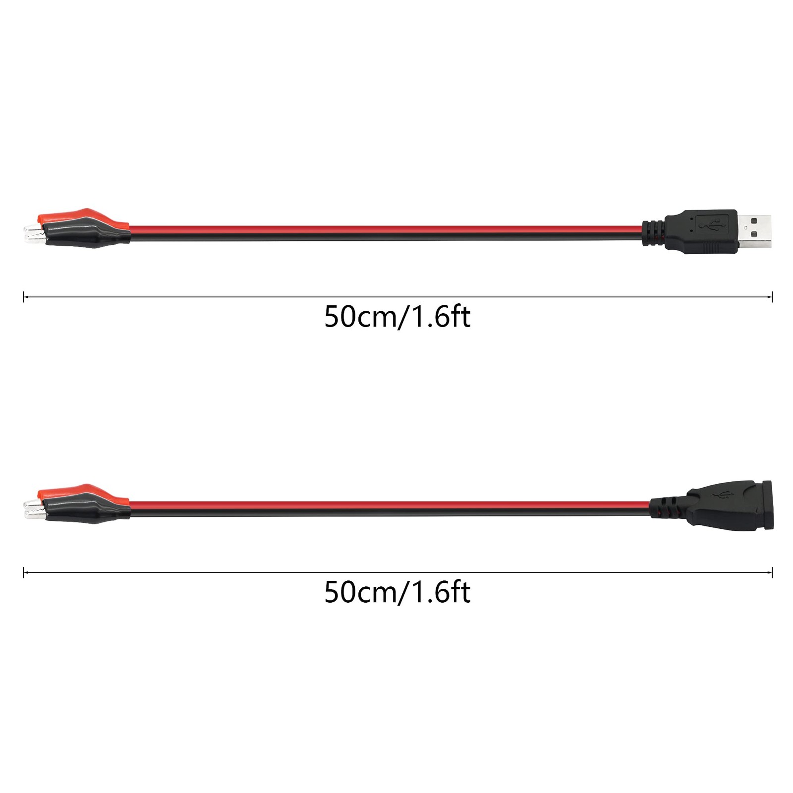 Alligator Clip to USB Test Leads Red Black Wire 5A Current 50cm Cable