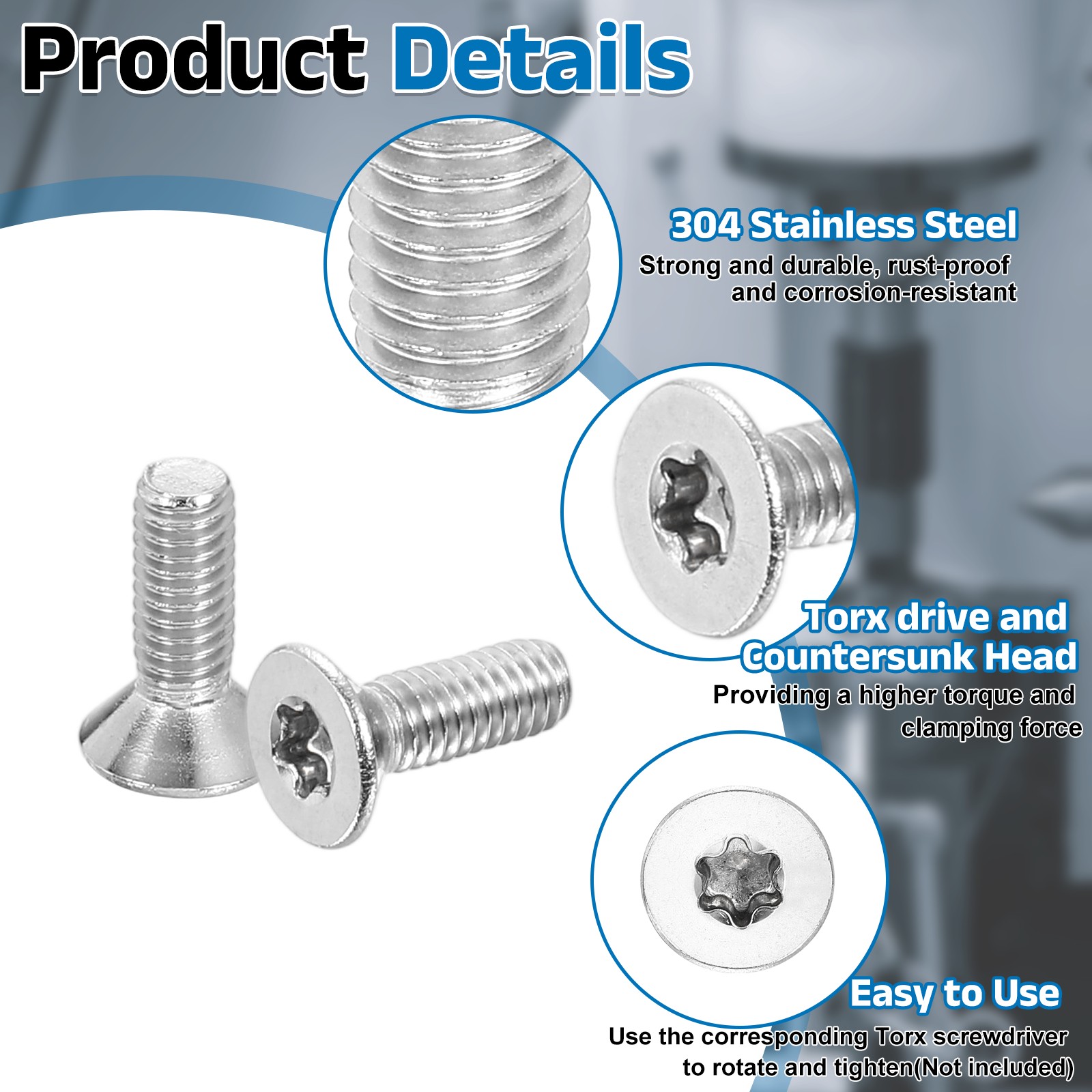 25Pcs M4-0.7 x 12mm Flat Head Torx Machine Screws 304 Stainless Steel