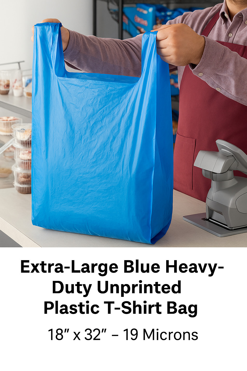 Bags Extra Large 18 x7x 32 .75 Mil Blue Heavy Duty T-Shirt Plastic Grocery Bags