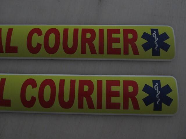 Yellow Red & Blue MEDICAL COURIER Magnetic Signs 3″x24″ 1 Pair 4 Car Truck SUV