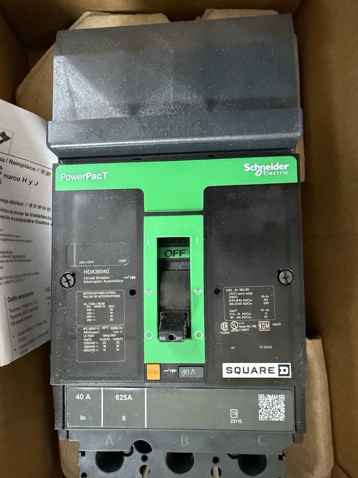 HDA36040 Circuit Breaker Interruptor Automático 3P 40 A 600 V~ 50/60 Hz