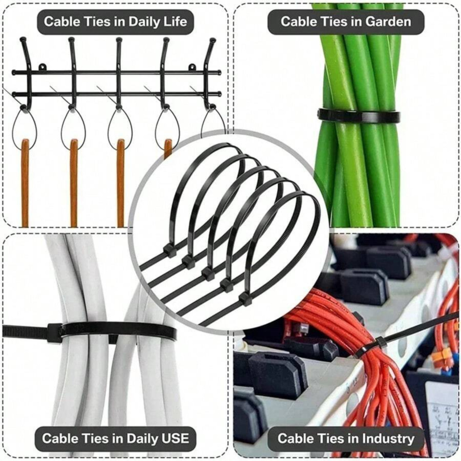 100x Black Cable Ties Zip Tie Buckle Wraps Tidy Natural Strong Nylon Strap Thick