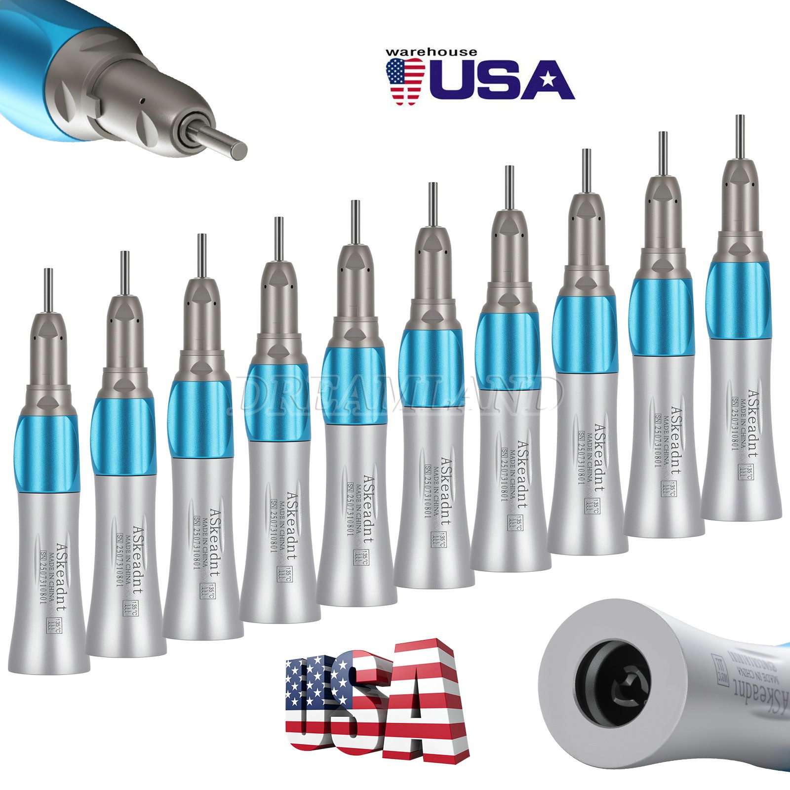NSK Style Dental Slow Low Speed Straight Handpiece Nose Cone E-type Air Motor US