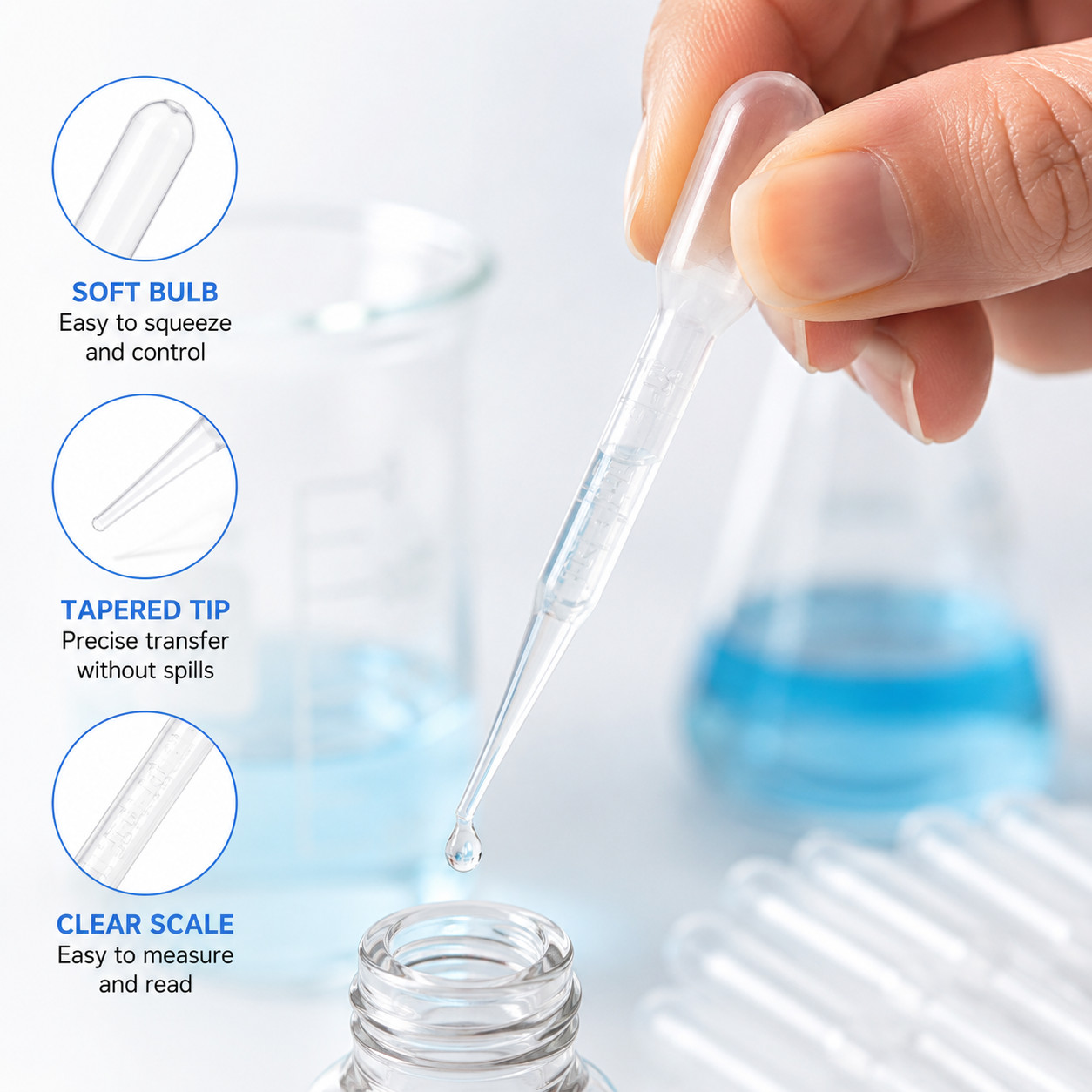 100 PCS 3ML Dropper Pipettes Essential Oil Transfer, Disposable Plastic Eye Drop