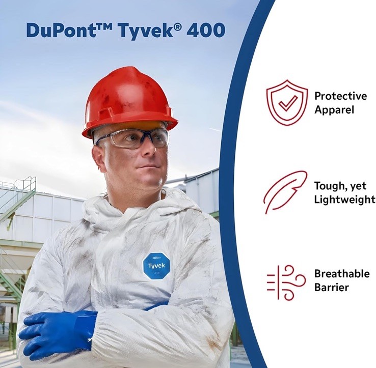 DuPont Tyvek 400 TY122S Disposable Protective Coverall Hood, Boots Size L qty 25