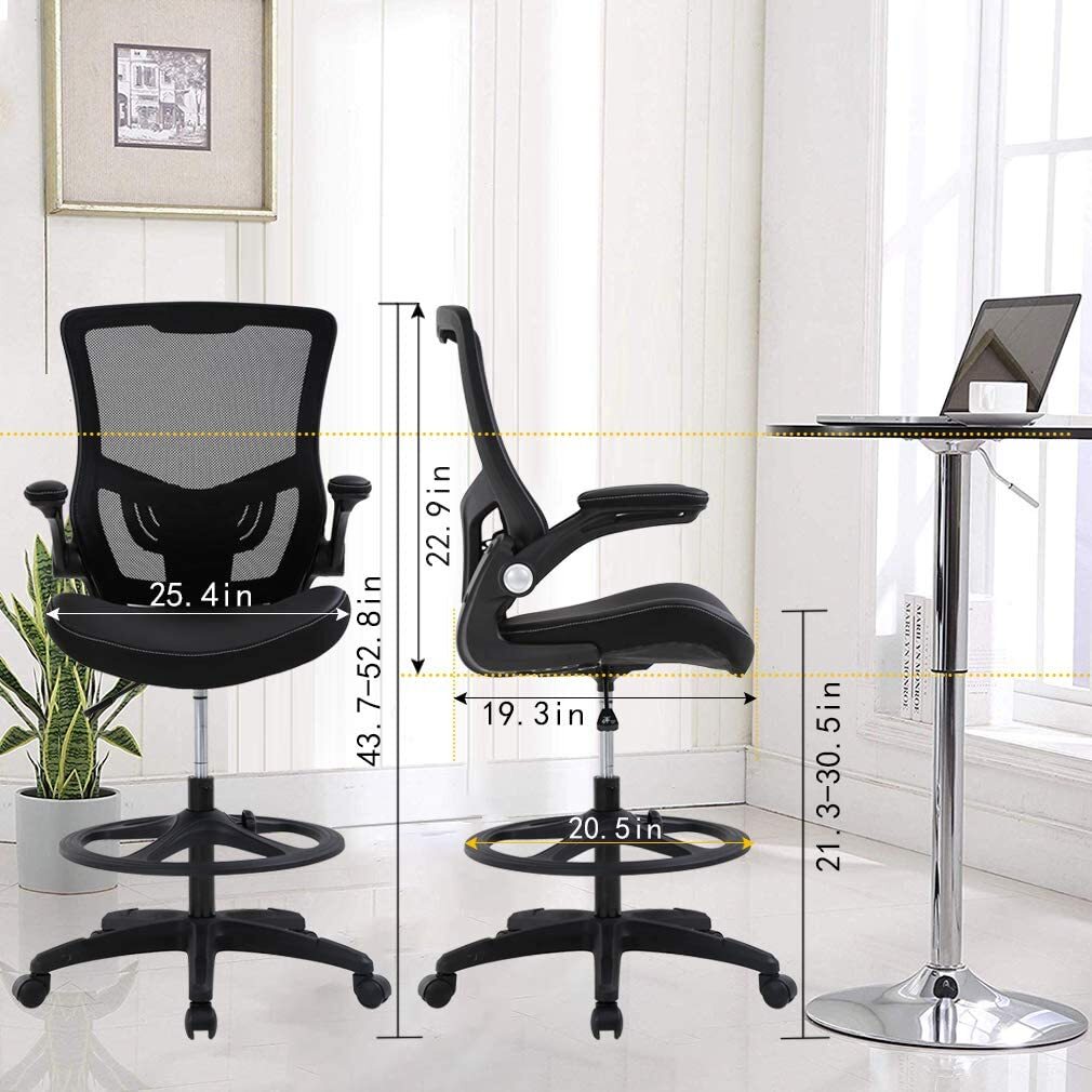 Drafting Chair Tall Office Chair Ergonomic Desh Chair with Lumbar Support Black