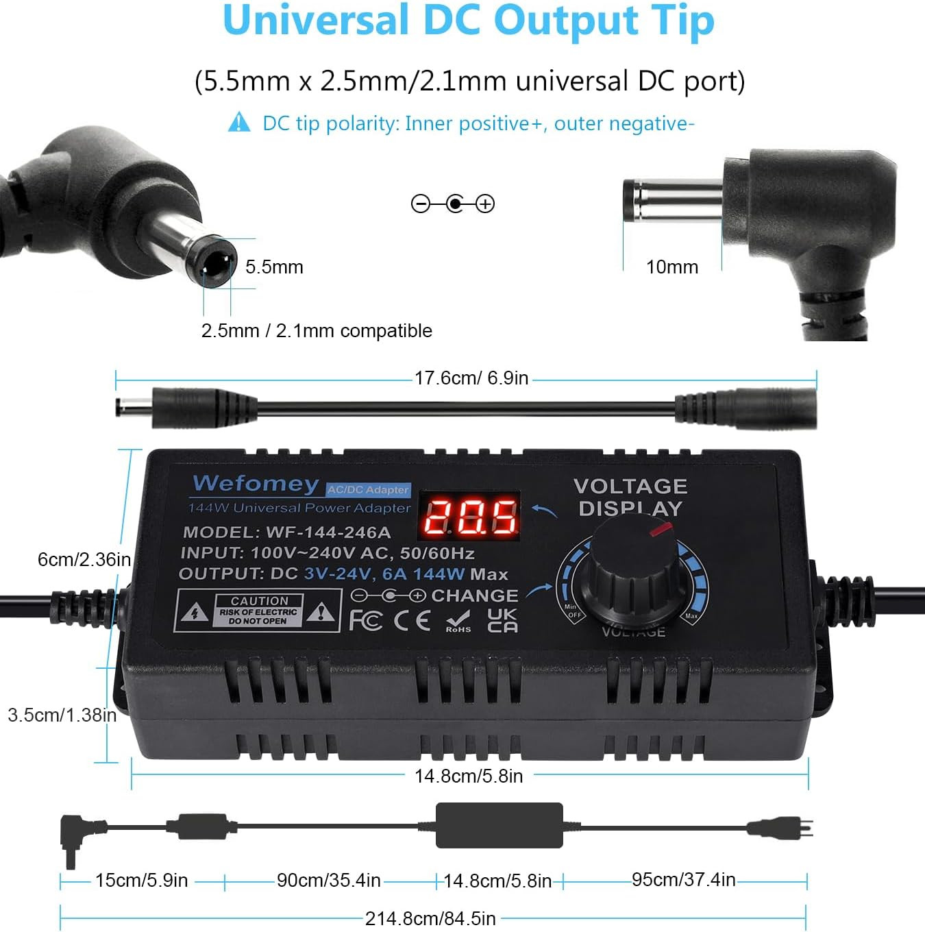 Universal Power Supply 3V~24V 6A 144W Adjustable Variable 3V 5V 9V 12V 18V 20V 2