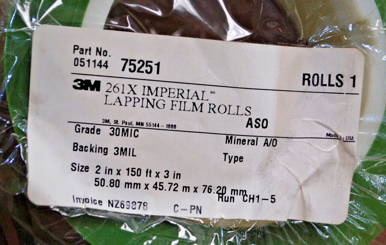 3M Green 261X Imperial Lapping Film Roll 30MIC 3MIL 2″ x 150′ x 3″ 2 Rolls T1552