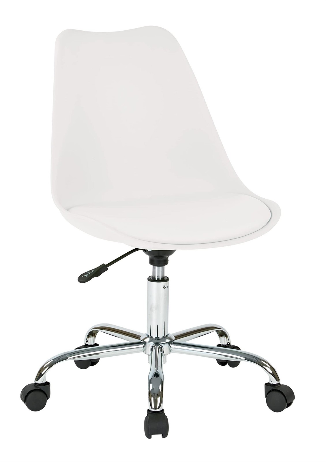 Pemberley Row Faux Leather White Office Chair Chrome Base 17.5″W x 22″D x 35….