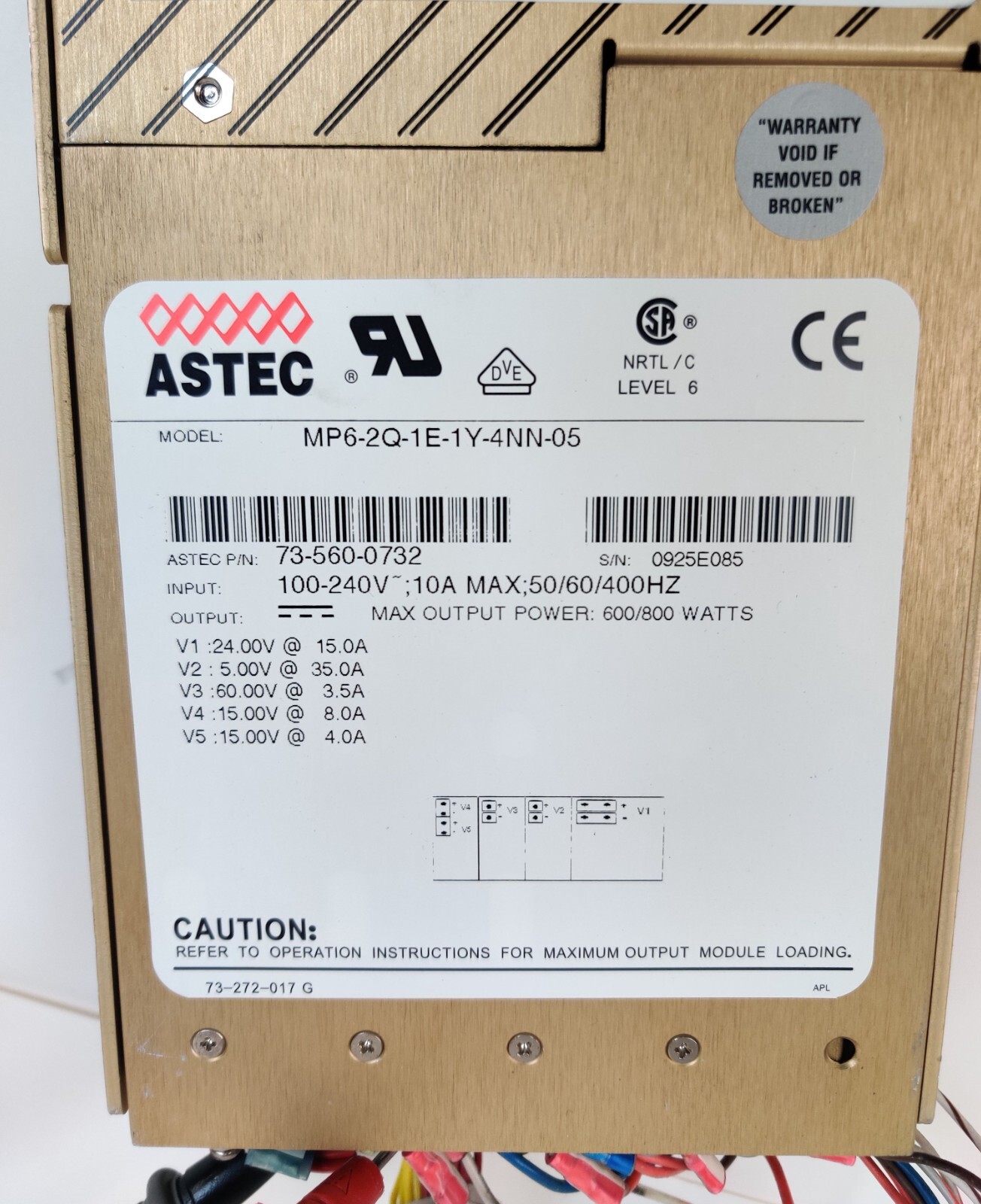Astec 600W 800W Power Supply 10A MVP Series 73-560-0732 Thermo TSQ MS Working