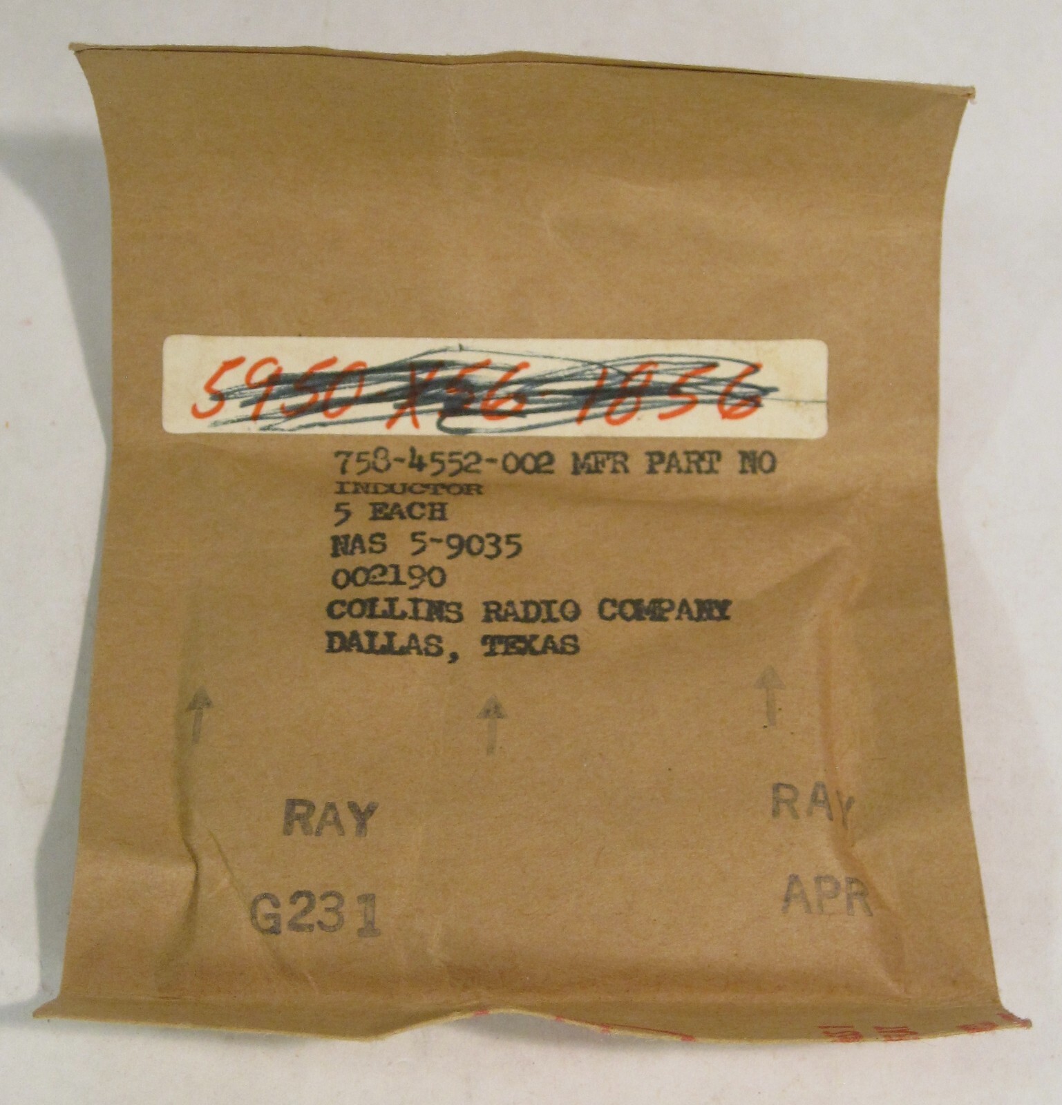 Collins Radio Company Vintage 758-4552-002 Inductor x5 NOS Sealed