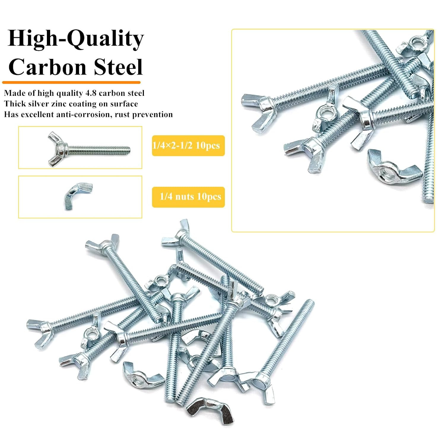 20 Pcs 1/4-20 x2-1/2 Wing Screw Bolts and Wing Nut Kit Butterfly Screws and Nut