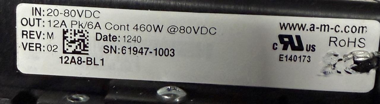 Advanced Motion Controls 12A8-BL1 Brush Type PWM Servo Amplifier 20-80VDC 12A