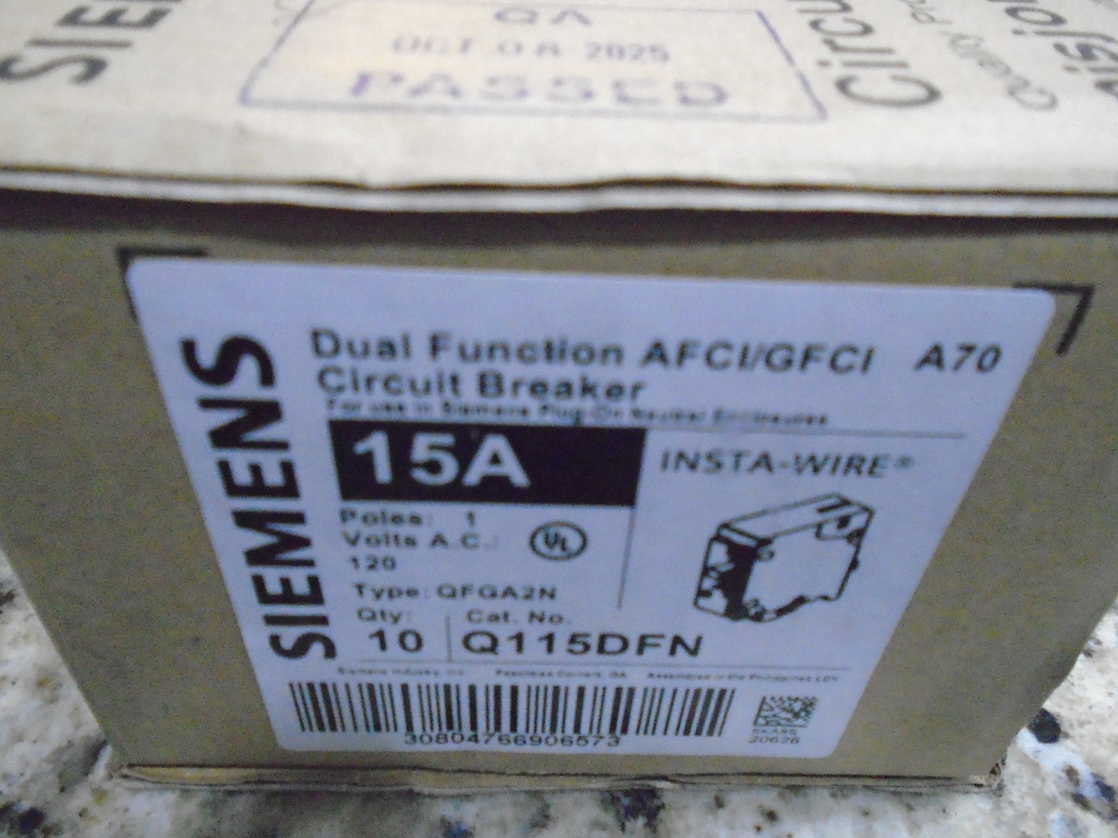 1 NEW SIEMENS Q115DFN 15AMP DUAL FUNCTION COMBINATION ARC FAULT & GFI BREAKER