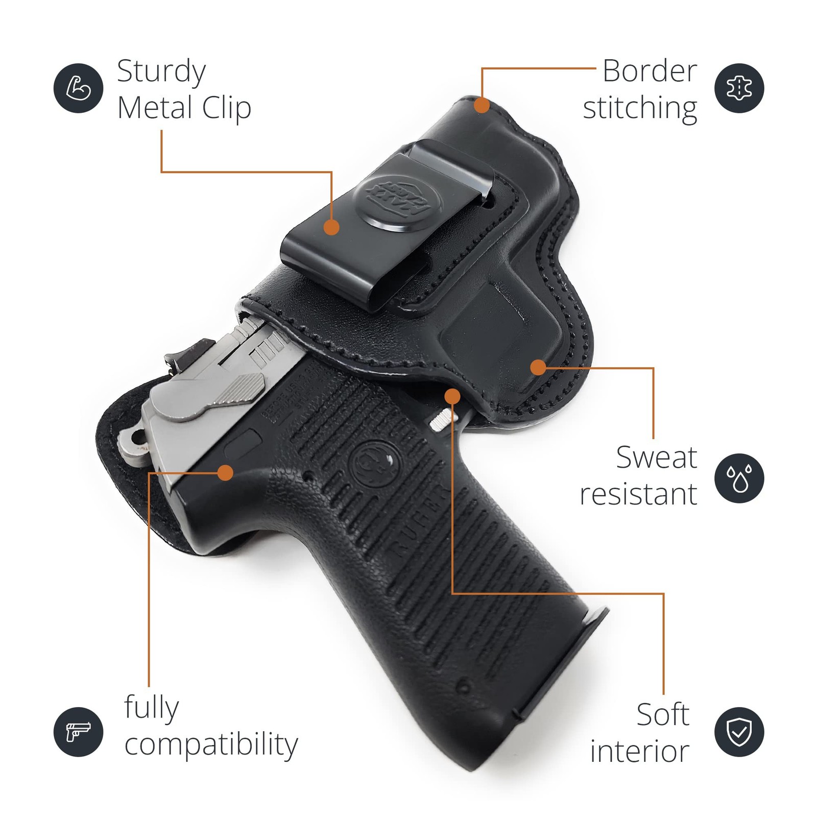 Black Leather Inside The Waistband Holster. Right Hand IWB Concealed Gun Hols…