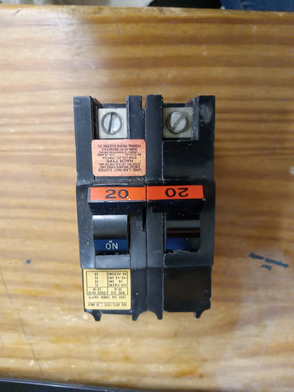 Federal Pacific Stab-Lok NA220 20 Amp 2 Pole Breaker THICK. Used