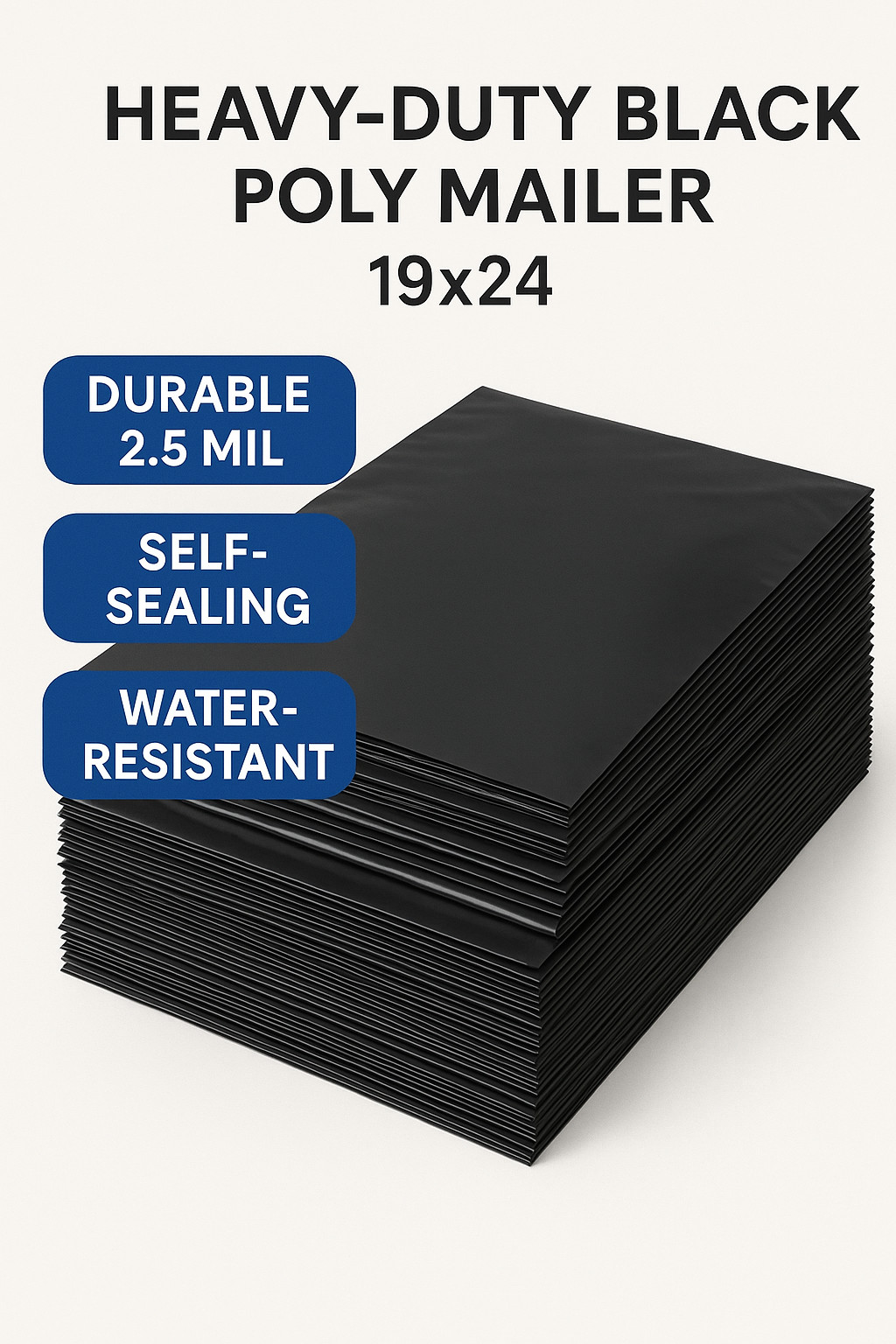 19×24 Black Poly Mailers Shipping Bags 2.5 Mil Thick Plastic Envelopes Self Seal