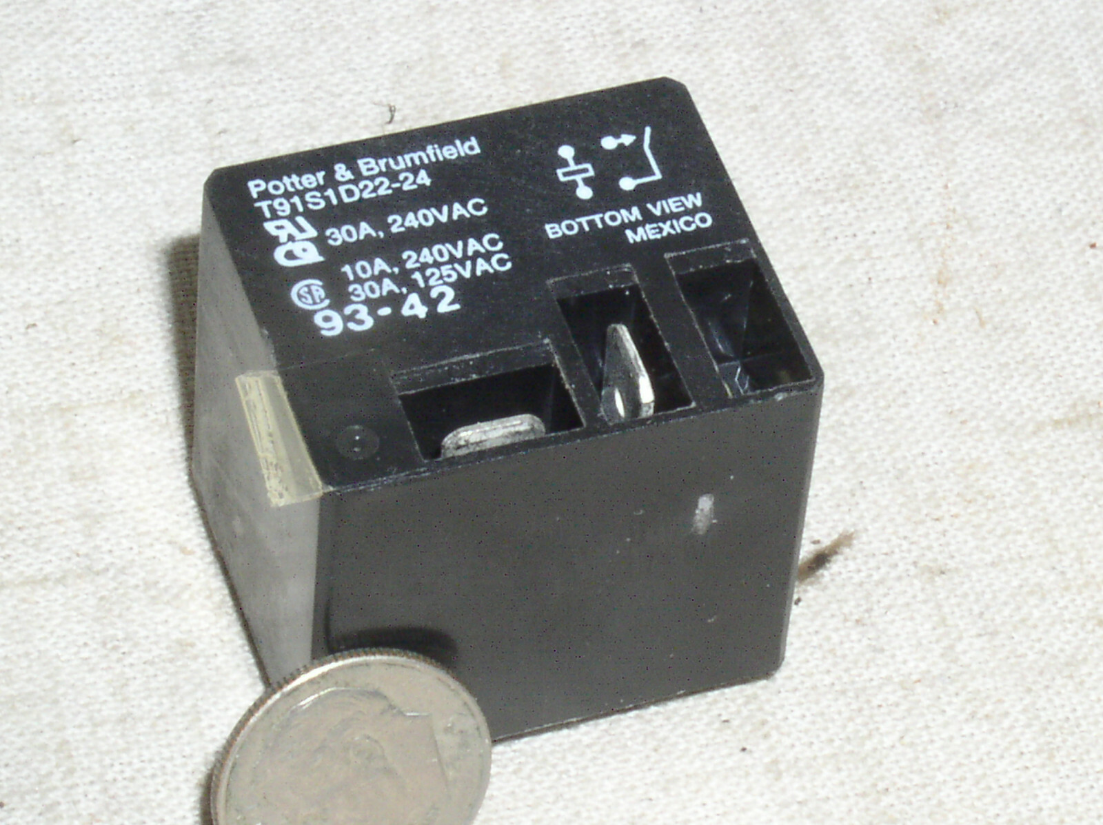 1 TYCO POTTER BRUMFIELD RELAY T91S1D22-24 SPST 24V DC COIL 30 AMP AC PC/.250 USA
