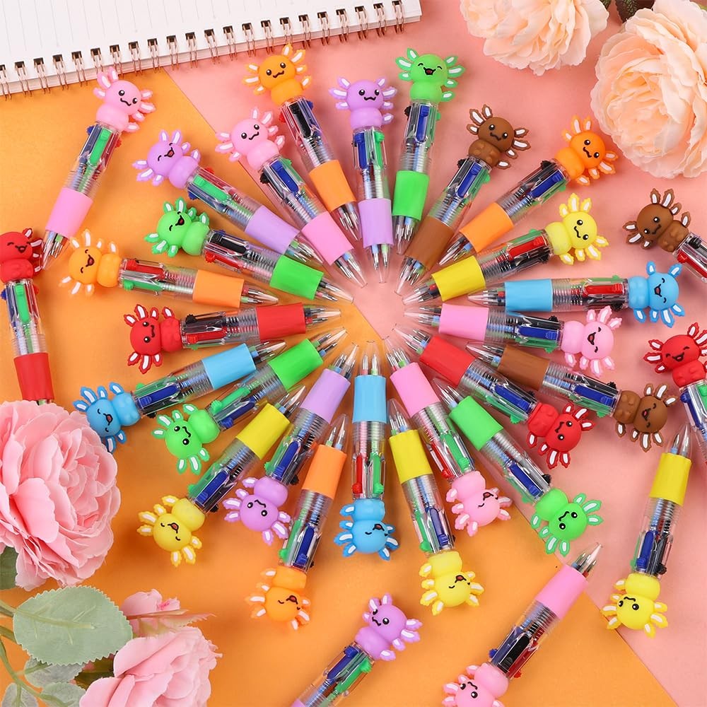 Vellibring 36pcs Fun Pens Axolotl Mini Multicolor Black, Red, Blue, Green