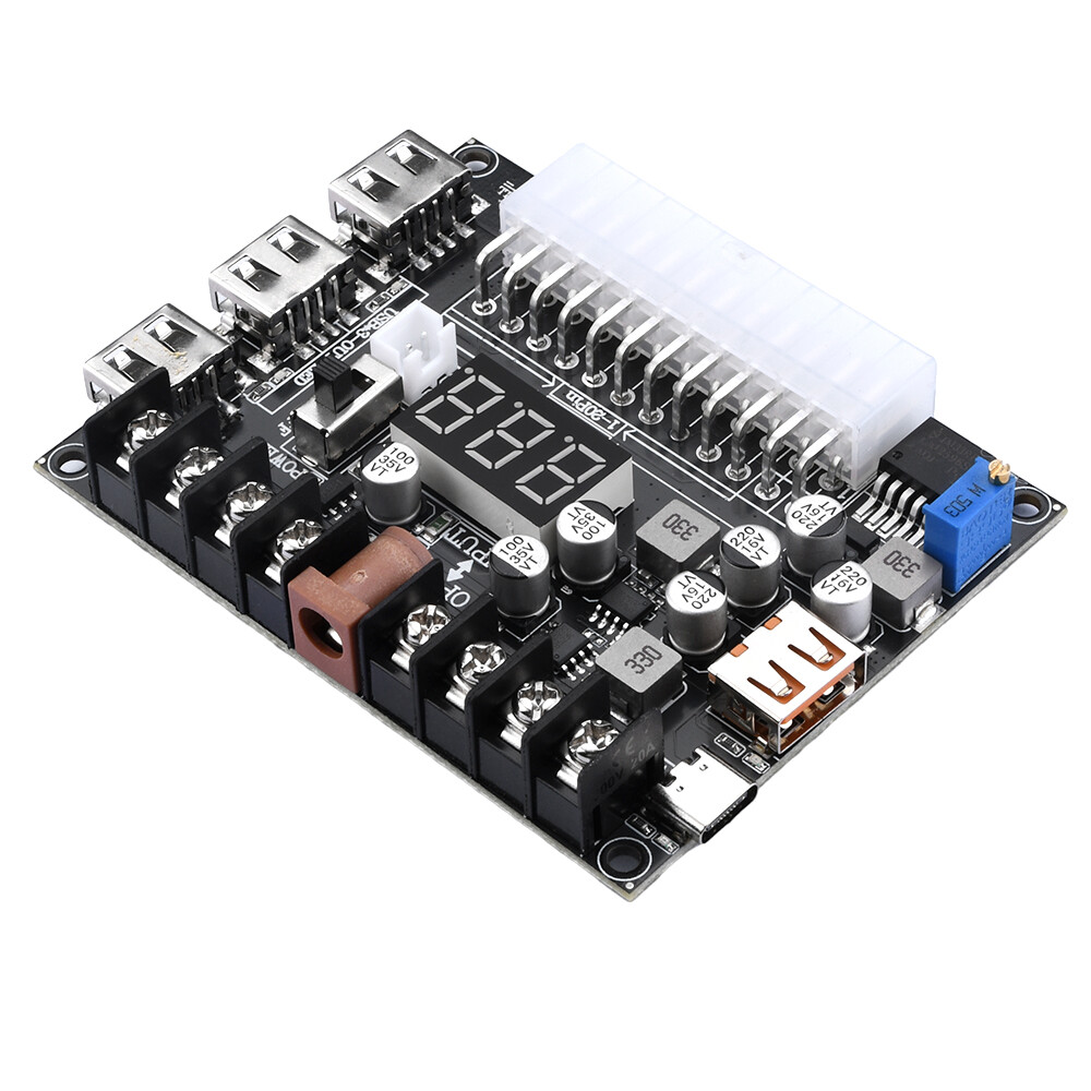 20/24Pin ATX Power Supply Breakout Board Adjustable Voltage Module + Case New
