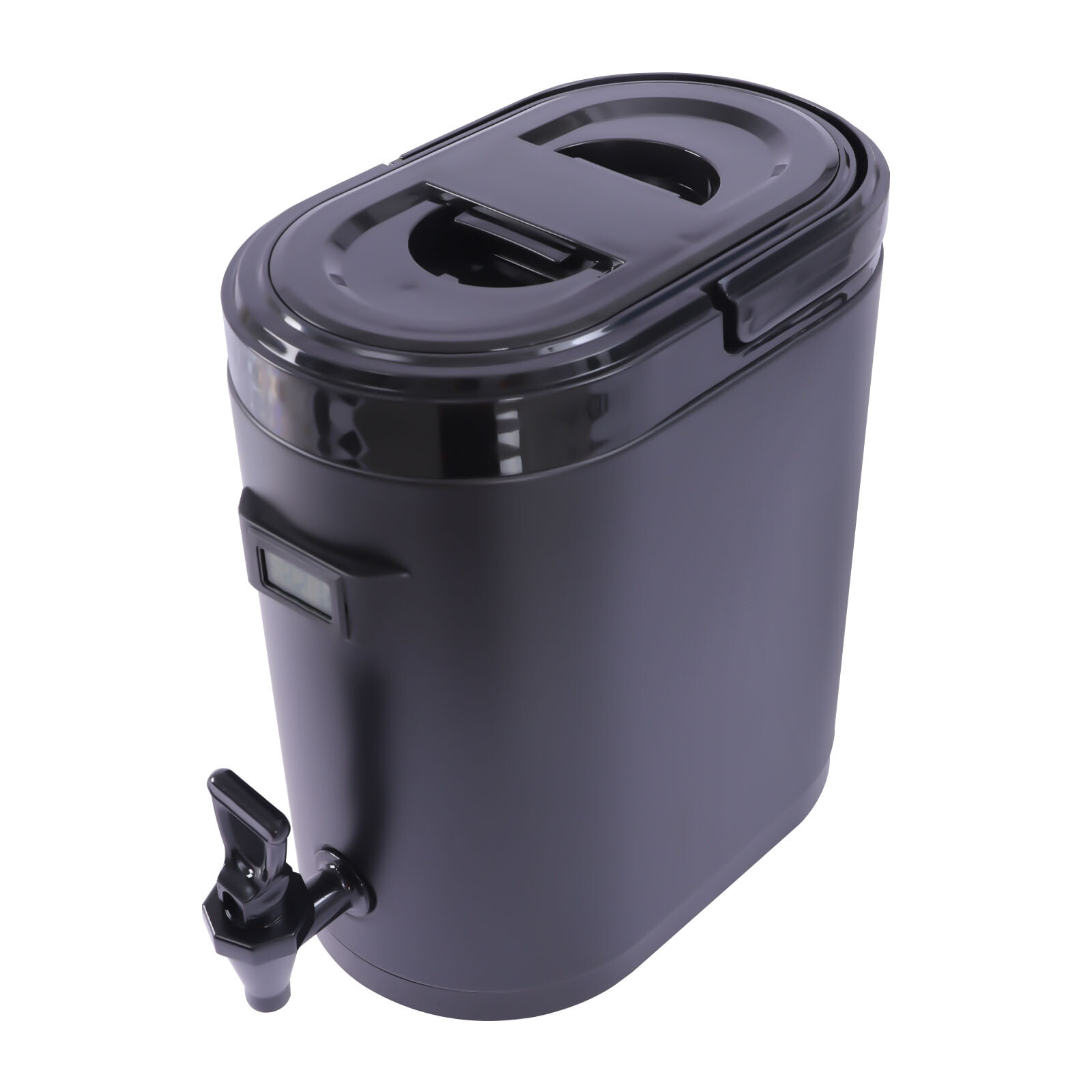 11.42*7.09*12.6in 2.11Gal Black Oval Insulated Beverage Dispenser W/ Thermometer