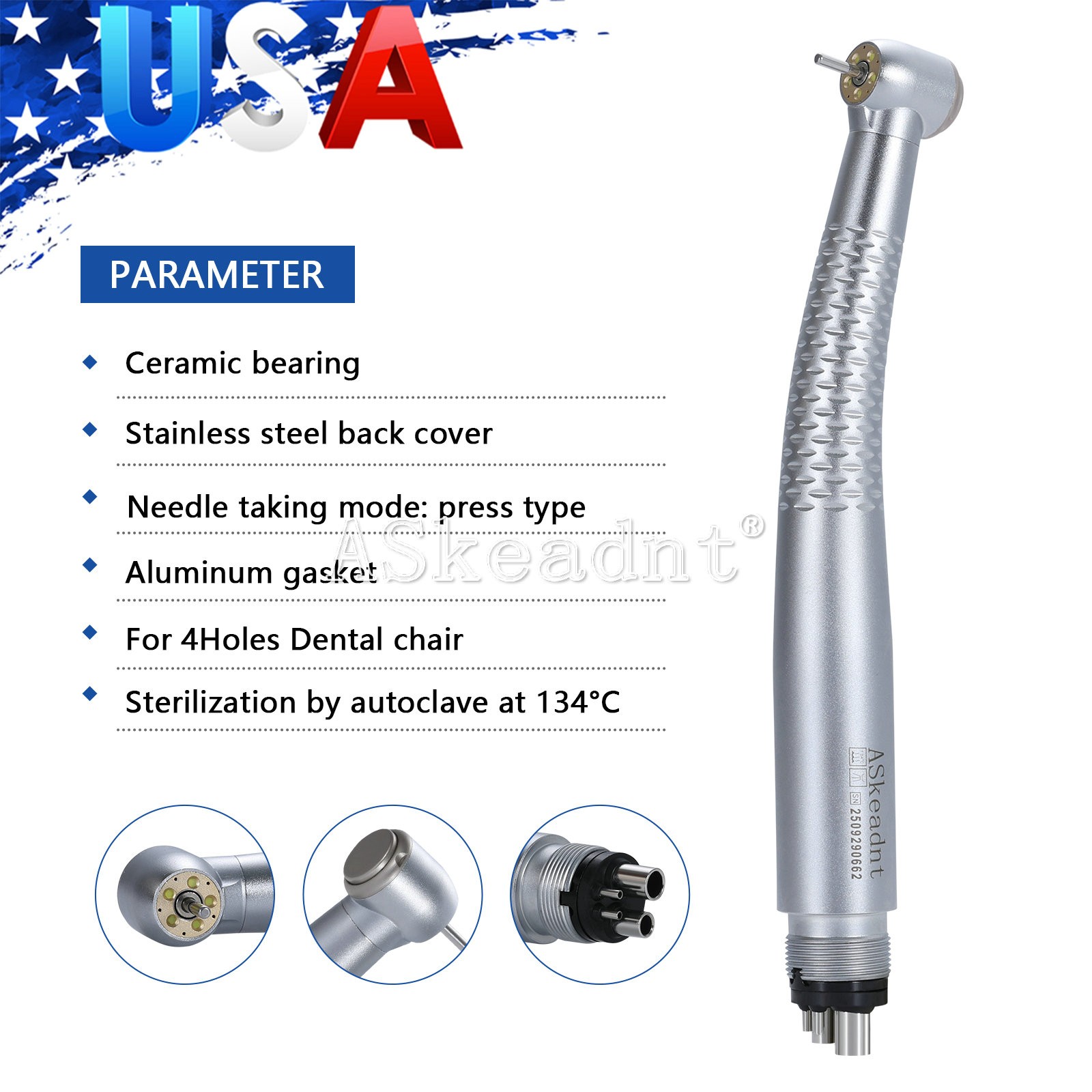 1-10*Dental 5 Led High Speed Handpiece Shadowless E-generator 5LED Hand piece 4H