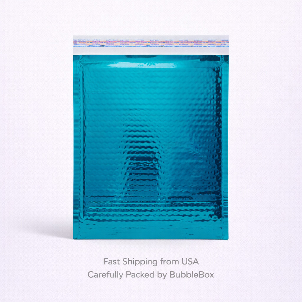 #0 (6.5″x9″ Interior) Glamour Metallic Teal Bubble Mailers with Peel-N-Seal