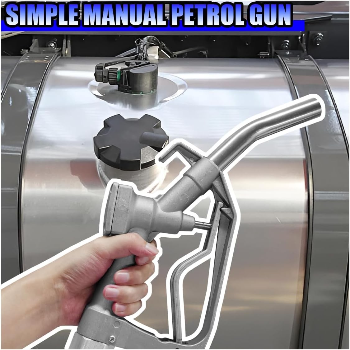 1″ FNPT Fuel Nozzle, 15/16″ Curved Spout Manual Fuel Nozzle with Hook and Swivel