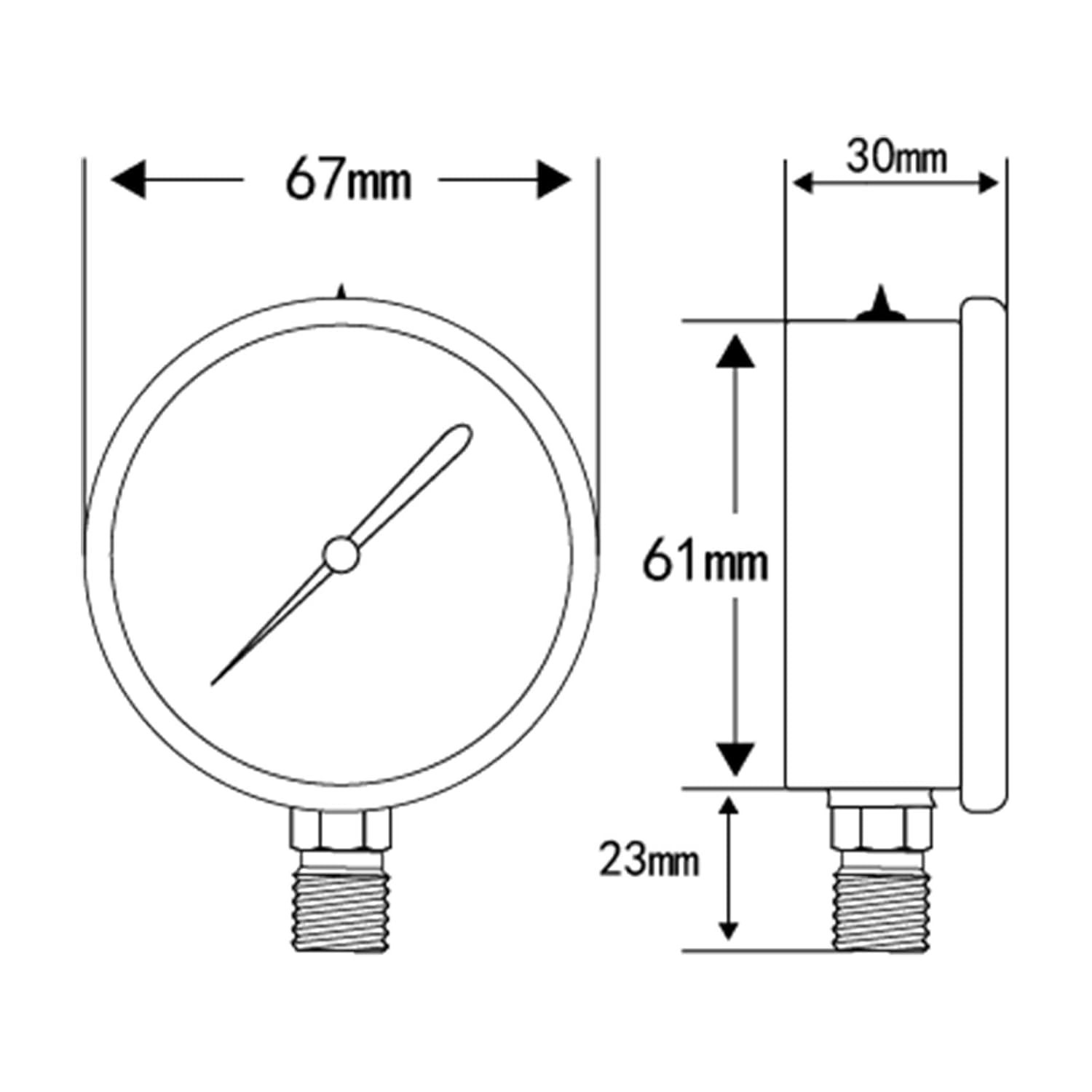 0-100 PSI Water Gas Pressure Gauge, 2-1/2’’ Dial, 304 Stainless Steel, 1/4’’ NPT