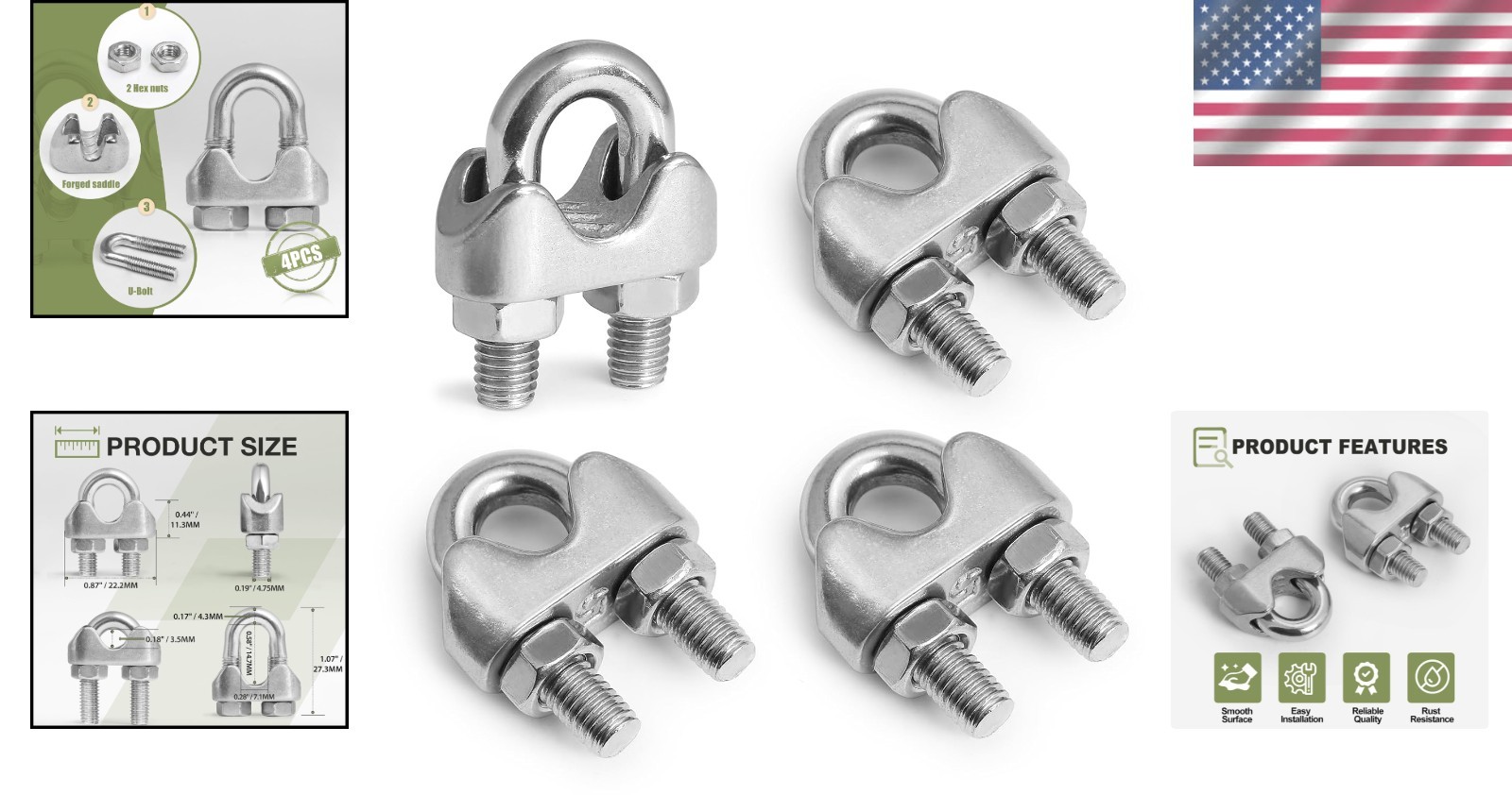 Versatile 4pcs M5 Wire Rope Clamps – 3/16 Inch Stainless Steel Cable Connectors