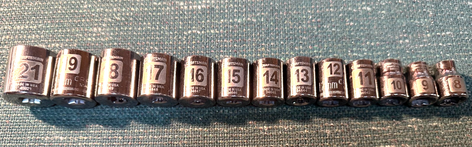 RARE 13 PC 3/8 DR 12 PT LASER-ETCHED SOCKET SET CRAFTSMAN 8-21MM USA MADE