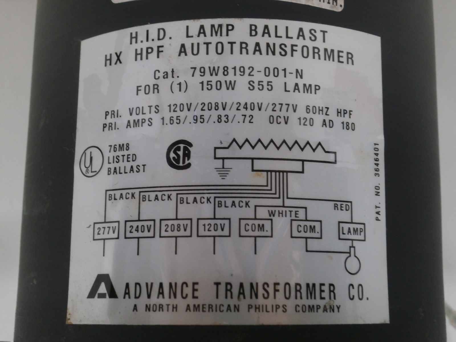 Advance 79W8192-001-N Weatherproof Ballast 150W S55 High Pressure Sodium Lamp