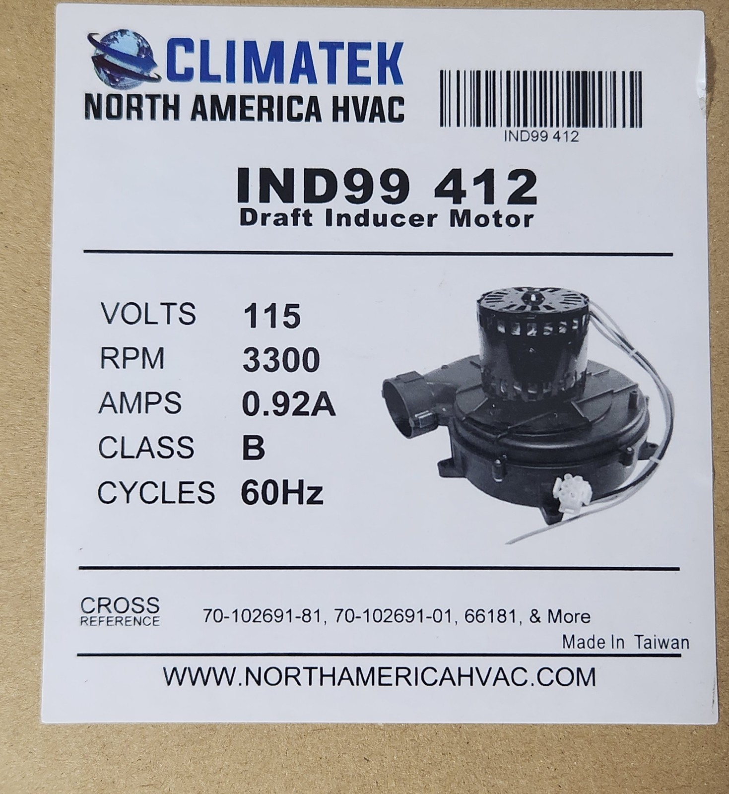 IND99 412 – ClimaTek Upgraded Inducer Motor 115V 60HZ