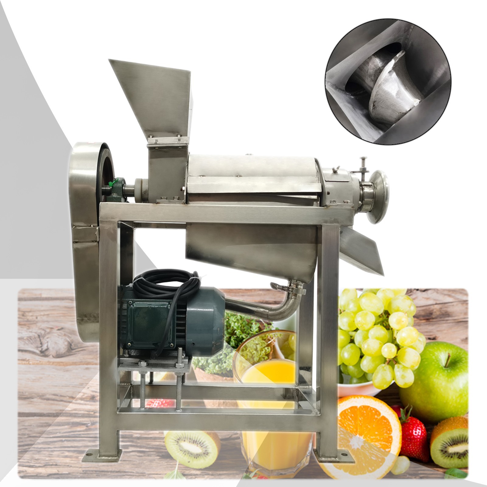 220V 3PH 1.5KW Commercial Fruit Crusher 0.5T/H Stainless Steel Juicer 1500rpm