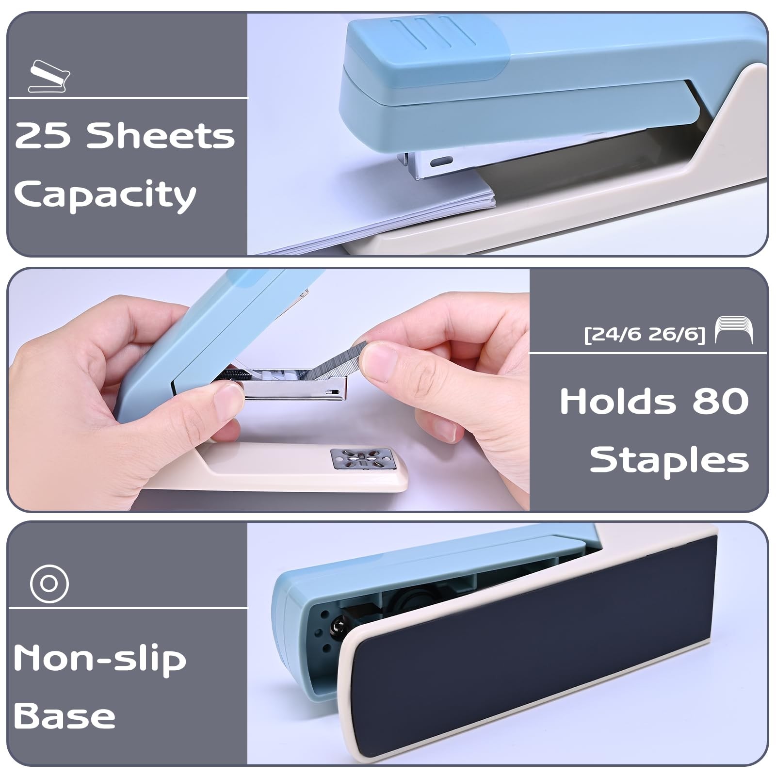 Cute Swing-Arm Swivel Stapler with 1000 Staples, 360 Degree Rotate Desk Stapl…