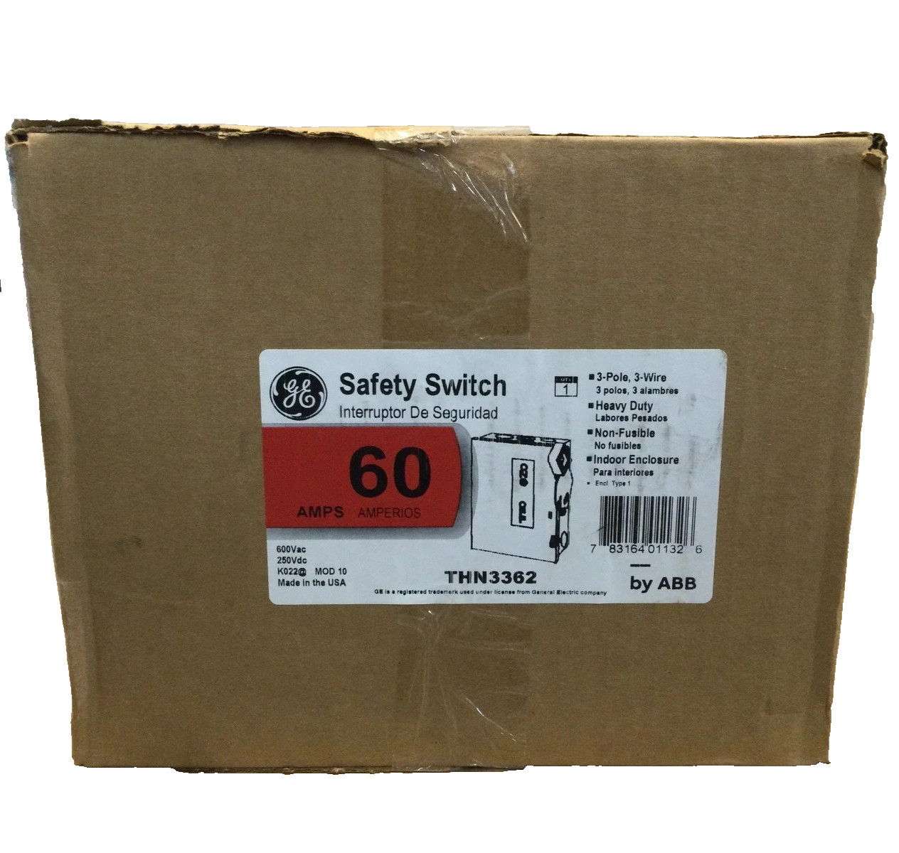 NEW GE THN3362 60 Amp 600V 3 Pole Non Fused Nema 1 Safety Switch MOD 10