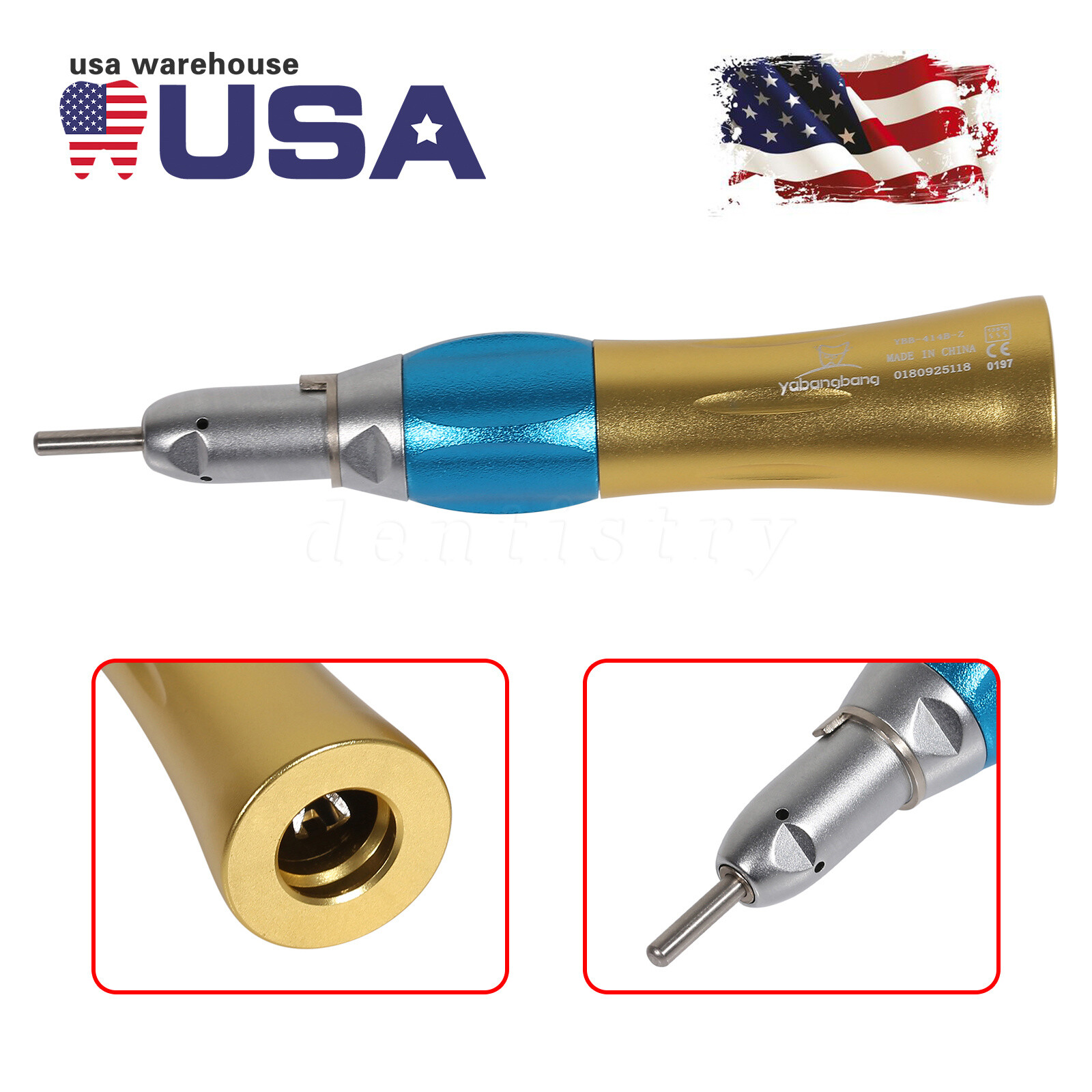 NSK Style Dental Slow Low Speed Straight NoseCone 4Hole Air Motor Handpiece Gold