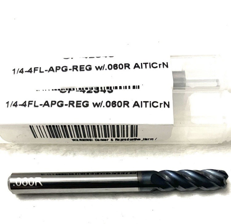 1/4″ 4FL Corner Radius End Mill .06R Solid Carbide AlTiCrN Carbide Plus CP-42343