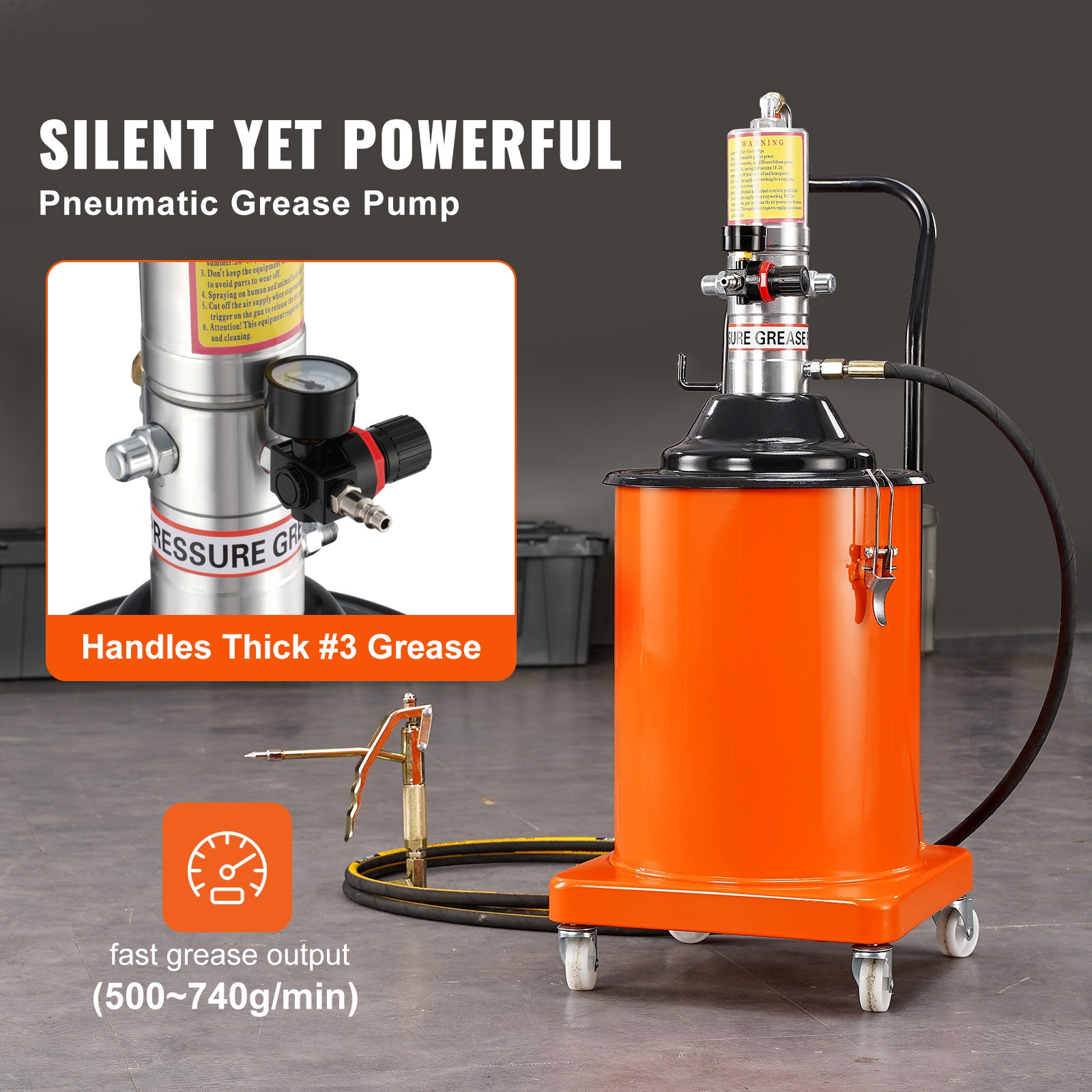 VEVOR Grease Pump Air Operated Grease Pump 5 Gallon 13 ft Hose Grease Bucket
