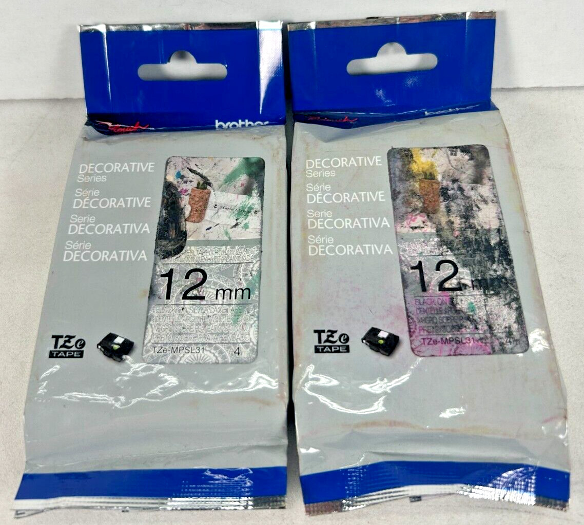 Genuine Brother TZE-MPSL31 Embellish Laminated Black on Silver Lace Tape – 2PK