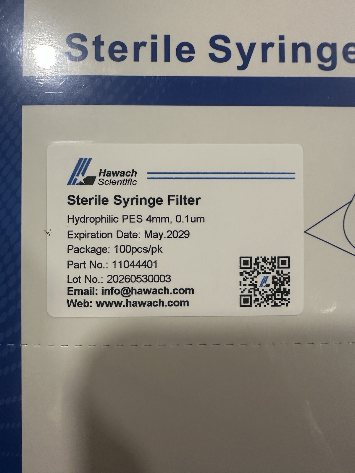 100 (pc) – 0.1 uM Dia 4mm Sterile PES Syringe Filter for Laboratory Research