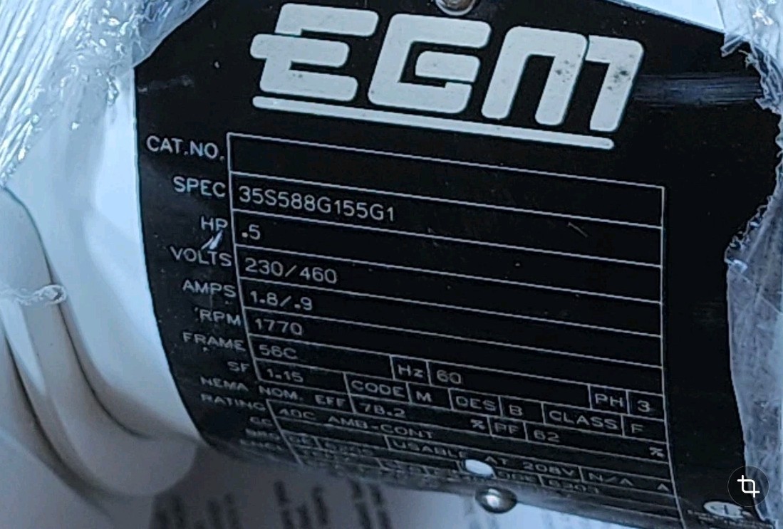 Baldor EGM 35S588G155G1 3 Phase Motor .5 HP 230/460V 1770 RPM 56C Frame