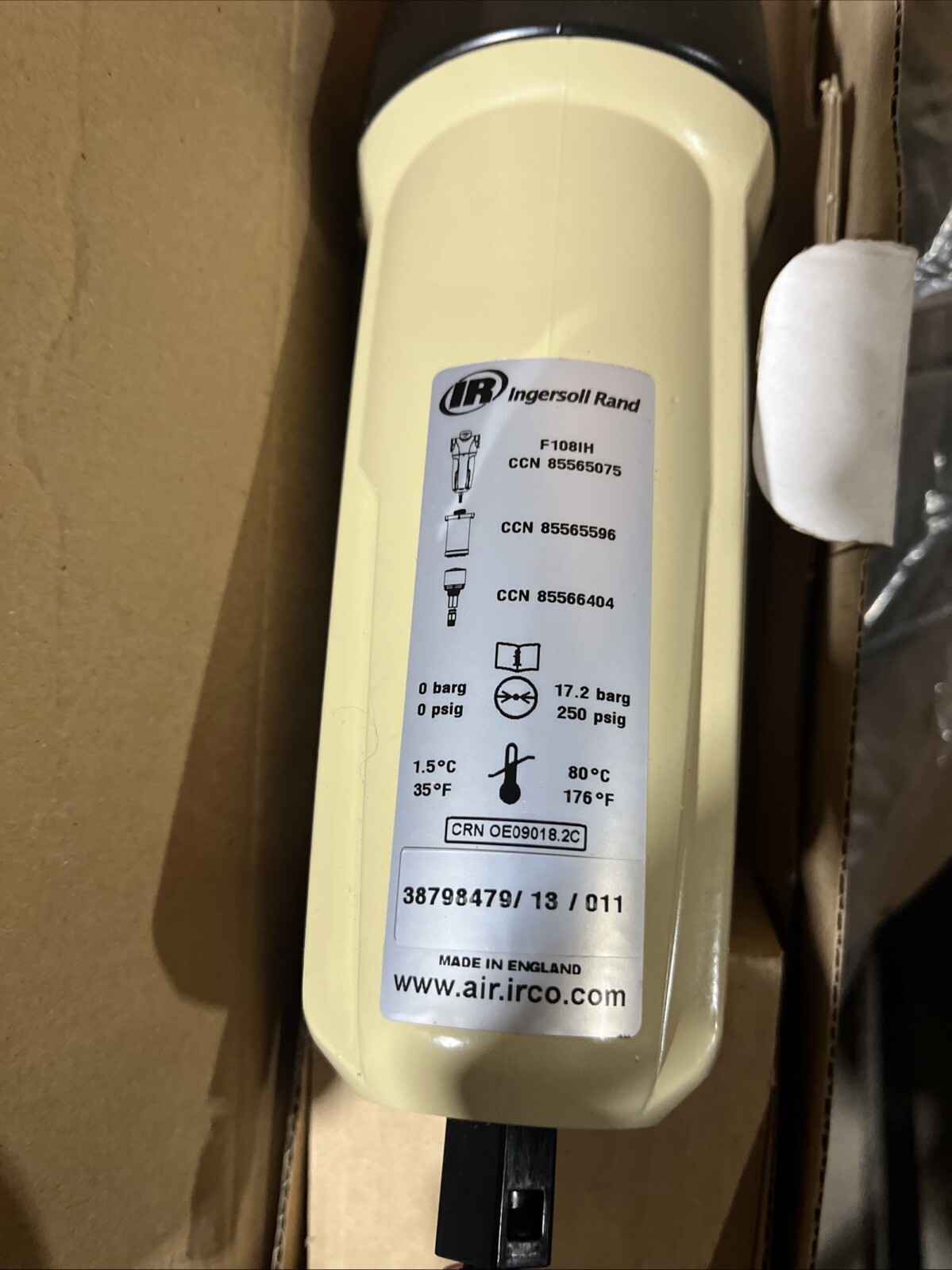 Ingersoll Rand F108IH CCN 85565075 Coalescing Air Filter W/Signal 3/4″ NPT