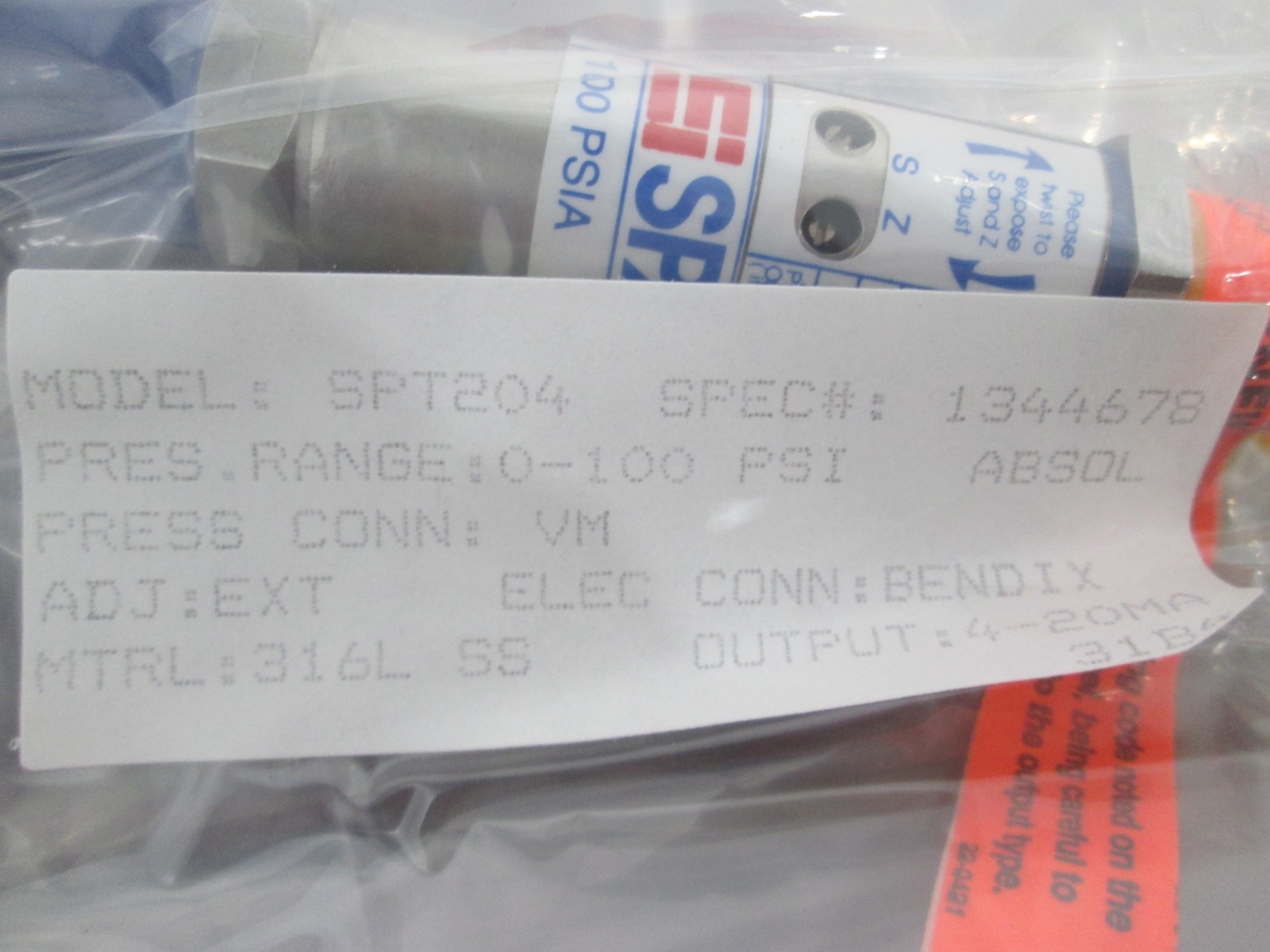 SPAN, SPT204, Pressure Transducer, 0-100 PSI, New