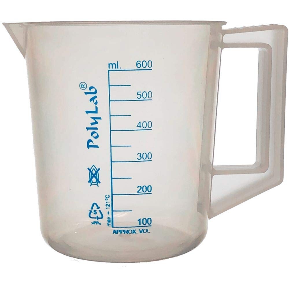 600ml Polypropylene Pitcher with Handle, Printed Graduations, KarterSci (Pack/6)