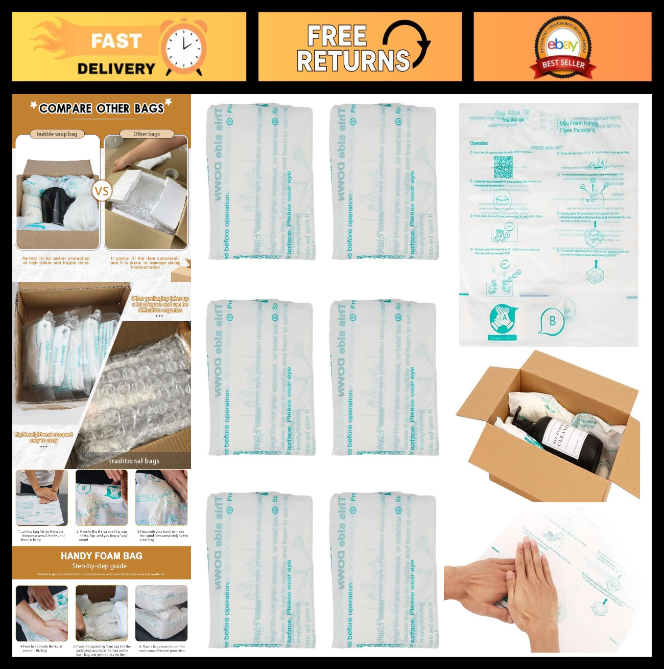 Expanding Foam Shipping Bags – 6PCS 20″x24″ Quick Pack Packaging Solutions
